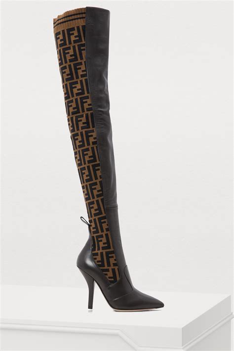 fendi thigh-high knit leather boots|Fendi thigh high boots heels.